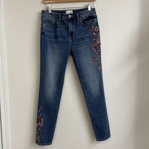 Driftwood Jackie High Rise Womens 27x28(tag)Embroidered Blue Skinny Jeans Stretc